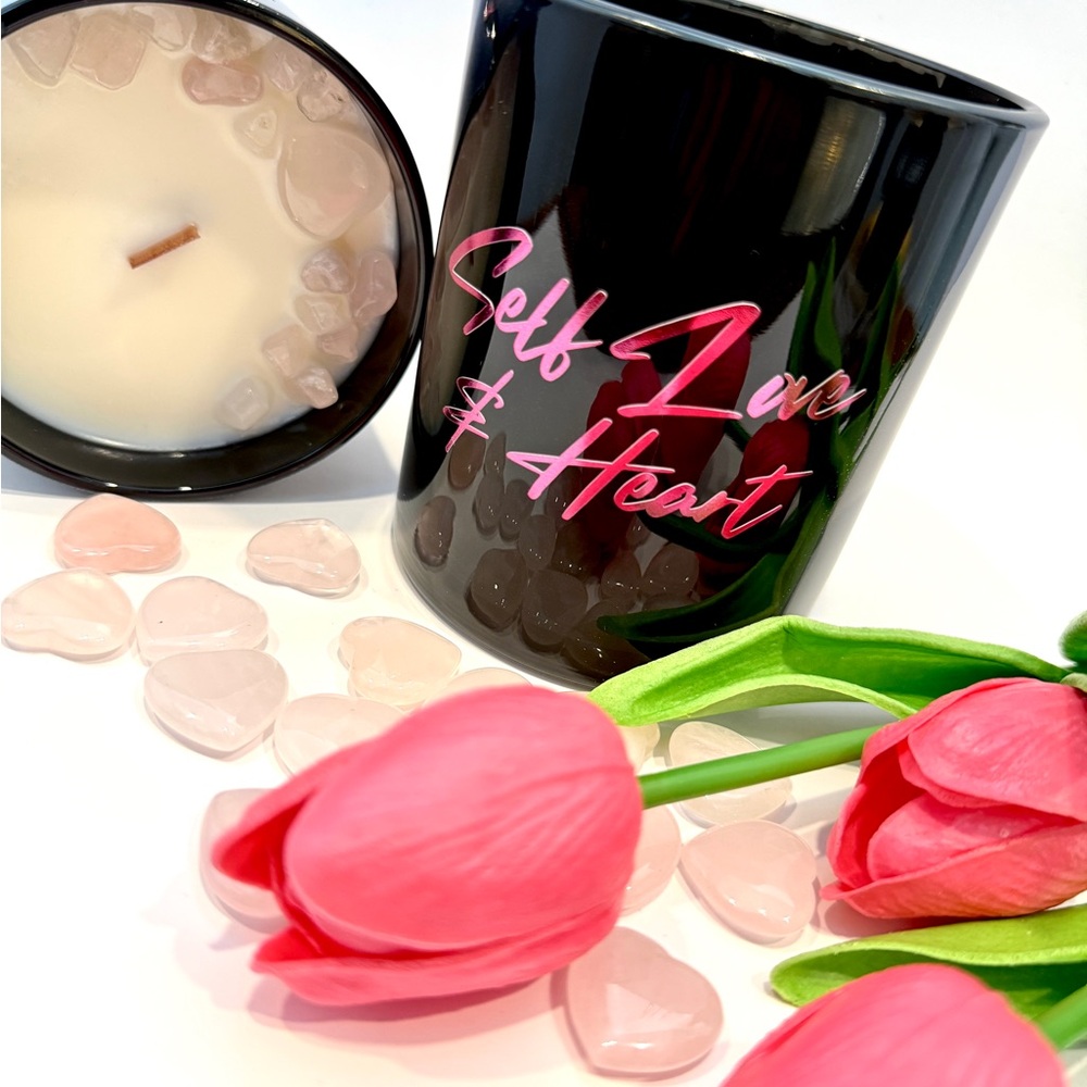 Peony & Magnolia Scented Rose Quartz Coconut Soy Wax 14 Oz Wood Wick Candle